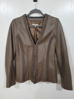 In Suede Women’s Brown Braided Detail Leather Jacket Size Small